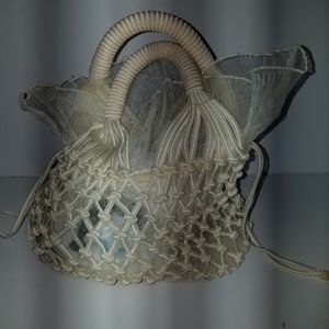 Handmade crochet silk beige bag
